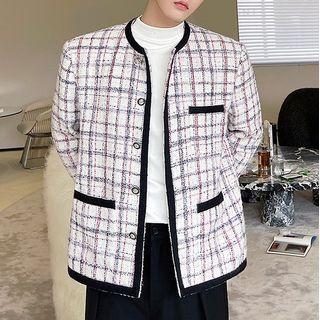 Contrast Trim Plaid Tweed Jacket