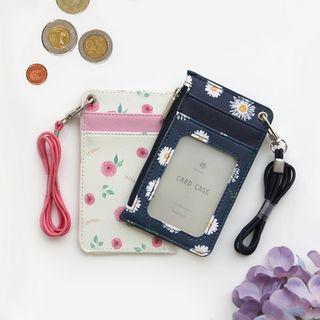 Zipped Floral Card Wallet With Strap