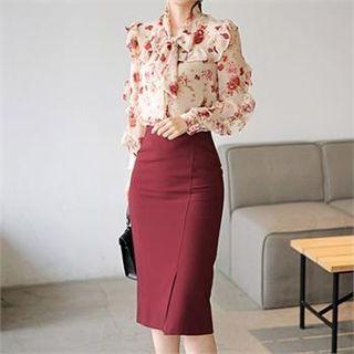 Tall Size Slit-front Pencil Skirt