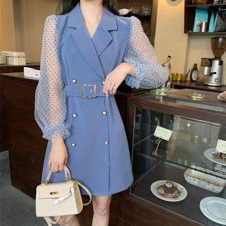 Dotted Mesh Panel Double-breasted Blazer Dress