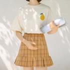 Pear Print Short-sleeve T-shirt / Plaid A-line Skirt