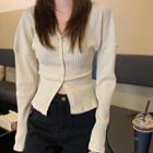 Ribbed Knit Buttoned Plain Sweater