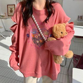 Long-sleeve Cutout Embroidered Sweatshirt