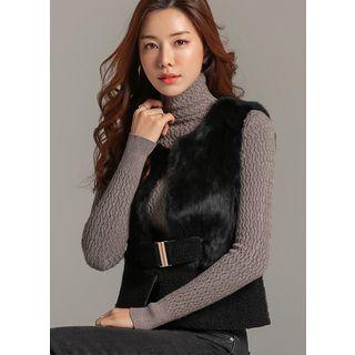 Belted Faux-fur Boucl -knit Vest