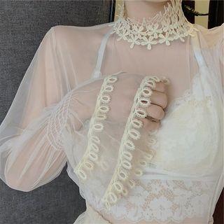 Crochet Collar Flared-cuff Mesh Top