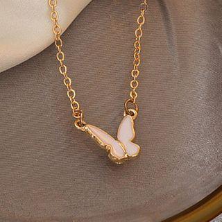 Glaze Butterfly Pendant Necklace Gold & White - One Size
