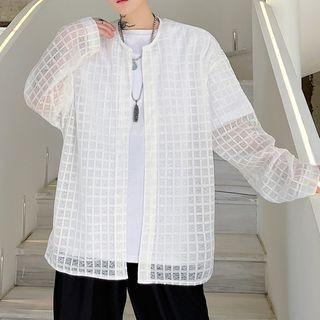 Check Sheer Mesh Long-sleeve Shirt