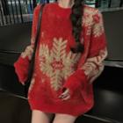 Oversize Snowflake Printed Furry Sweatshirt As Shown In Figure - One Size