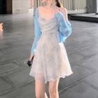 Long-sleeve Tie-waist Tie-dye Mini A-line Dress / Spaghetti Strap A-line Dress