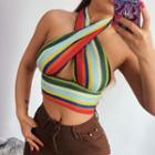 Striped Cut-out Cropped Halter Top