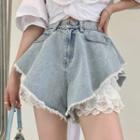 Denim Hot Pants / Lace Trim Undershorts
