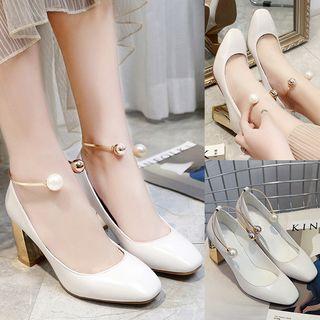 Faux Pearl Ankle Cuff Pumps