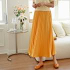 Vivid Band-waist Long Pleated Skirt