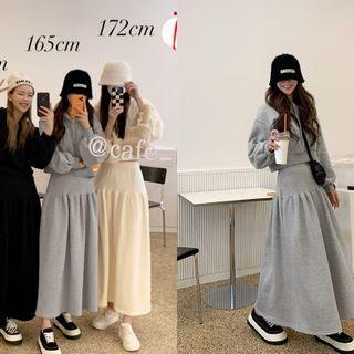 Set: Cropped Hoodie + Flared Maxi Tiered Skirt