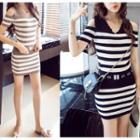 Cold-shoulder Striped Sheath Knit Dress