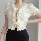 Puff-sleeve Lace Ruffled T-shirt