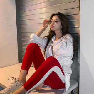 Set: Hooded Loose-fit Top + Band-waist Contrast-trim Pants