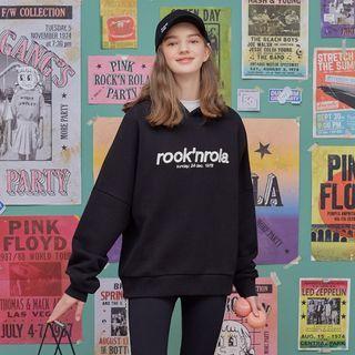 Letter-embroidered Fleece-lined Oversized Hoodie Black - One Size