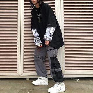 Asymmetric Side-pocket Gather-cuff Cargo Pants