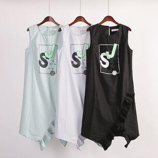 Sleeveless Lettering Ruffle Shift Dress