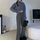 Turtleneck Asymmetrical Cropped Sweater / Front-slit Wide-leg Pants