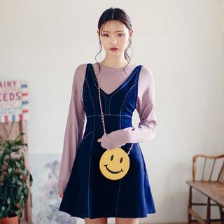 Stitched Denim A-line Jumper Dress