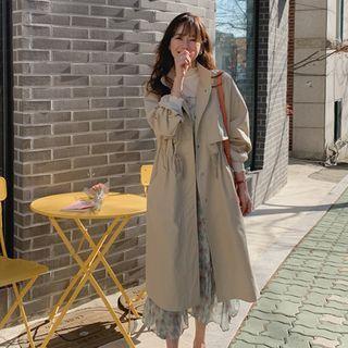 High-neck Drawstring-waist Trench Coat
