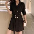 Elbow-sleeve Double-breasted Blazer Dress