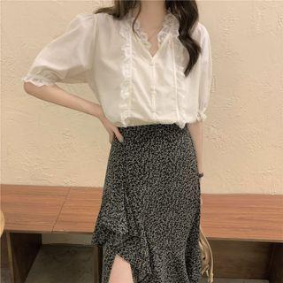 Tiered Midi Skirt / Short-sleeve Blouse