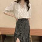 Tiered Midi Skirt / Short-sleeve Blouse