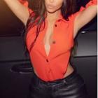 Plain Long-sleeve Cut-out Blouse