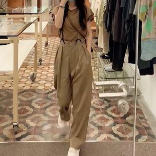 Short-sleeve T-shirt / Suspender Loose Fit Pants / Set