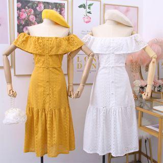 Boatneck Eyelet Midi Dress