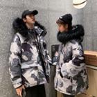 Couple Matching Faux-fur Camouflage Hooded Padded Coat