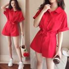 Short-sleeve Button-up Denim Playsuit