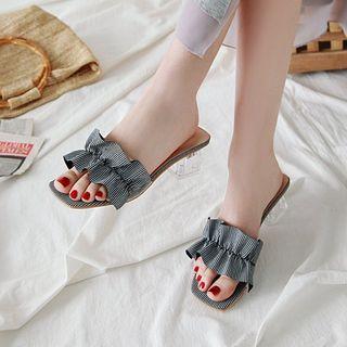 Ruffle Detail Block Heel Slide Sandals