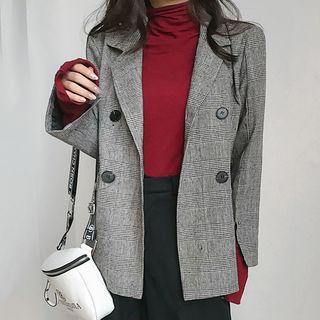 Plaid Double Breasted Coat As Shown In Figure - One Size