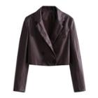 Faux Leather Double-breasted Cropped Blazer