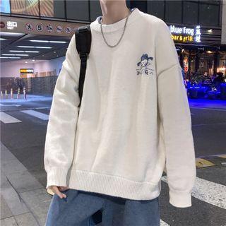 Mock Two-piece Cartoon Embroidered Sweater