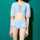 V-neck Elbow-sleeve Tankini