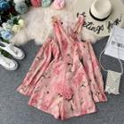 Long-sleeve Floral Playsuit Pink - One Size
