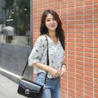 V-neck Elbow-sleeve Foliage Stripe Shirt