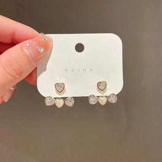 Heart Rhinestone Alloy Swing Earring 1 Pair - Three Heart - Silver & White - One Size