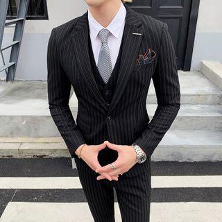 Set: Pinstriped Button-up Blazer + Vest + Dress Pants