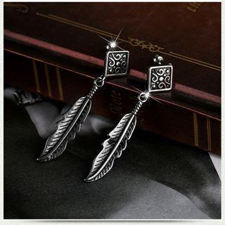 Leaf Stainless Steel Dangle Earring 1 Piece - Steel - Silver - One Size