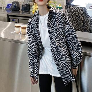 Zebra Print Loose-fit Zip Sweatshirt As Figure - One Size
