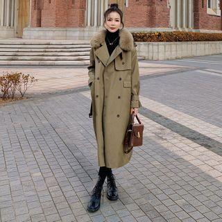 Faux Fur Collar Double Breasted Coat