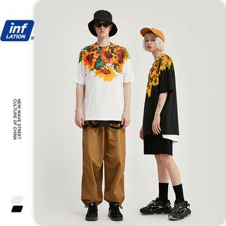 Unisex Flower-print Loose T-shirt