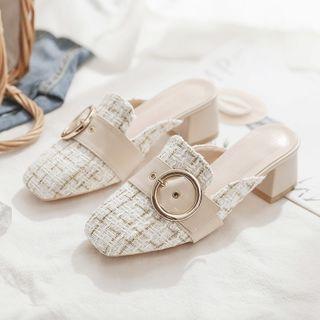 Buckled Tweed Block-heel Mules
