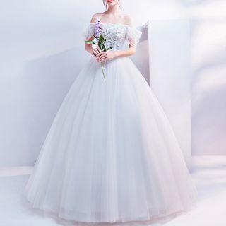 Off-shoulder Lace Appliqued Wedding Ball Gown